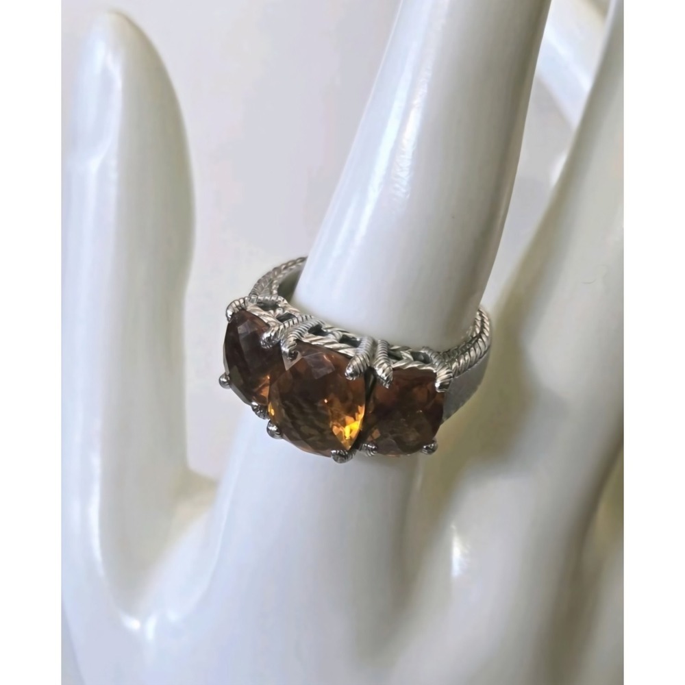 Judith Ripka 925 Sterling Silver Faceted Quartz Gemstones Cocktail‎ Ring 8.75